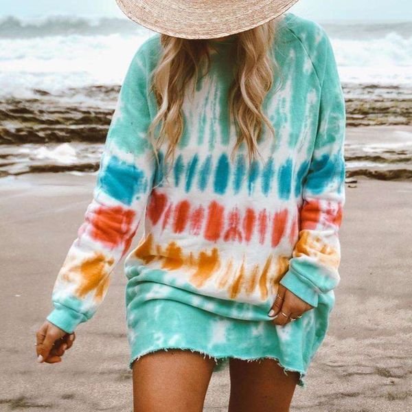 

womens casual tie dyed printed long sleeved dress, Black;gray