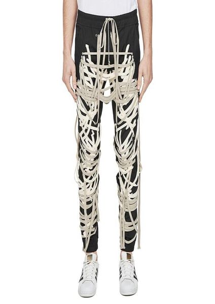 

lace up handmade straps patchwork casual pants for women high waist bandage slim women039s capris6395411, Black;white
