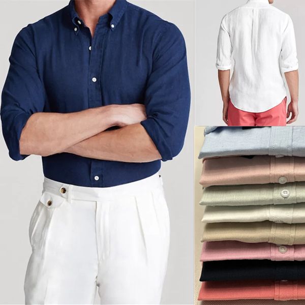 

men's casual shirts spring summer small horse men long sleeve linen ventilation hombre plaid light thin stripes sunscreen prevention 23, White;black