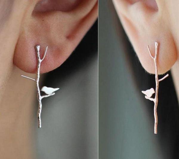 

fashion jewelry punk alloy tree branches bird silver gold plated stud earrings for womens girls casual party gifts4566857, Golden;silver