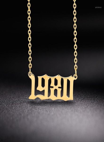 

cooltime age year number for women man birthday gift from 1980 to 2005 gold color stainless steel necklace jewelry17680561, Silver