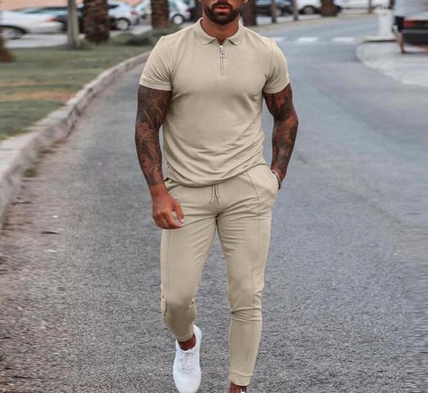 

men039s tracksuits 3xl fashion solid mens clothes 2021 summer 2 piece set men turndown collar zipper and drawstring pants5640299, Gray