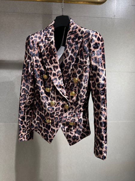 

women 2023 fashion leopard pattern slim lady blazers long sleeve notched double breasted short jackets coat, Black;brown