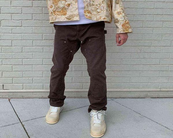 

back ankle zipper spliced straight flare pants mens high street washed retro loose casual jeans hip hop denim trousers aa2203121313174, Blue