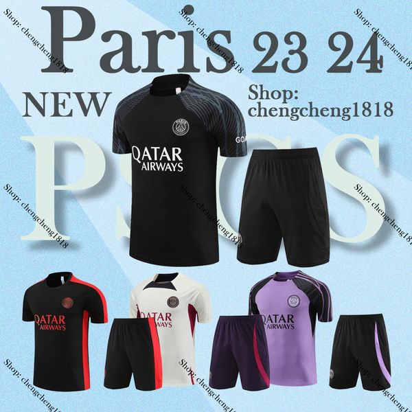 

23 24 psgs tracksuit 23 24 paris sportswear training suit short sleeved suit soccer jersey kit uniform chandal sweatshirt sweater sets men k, Black