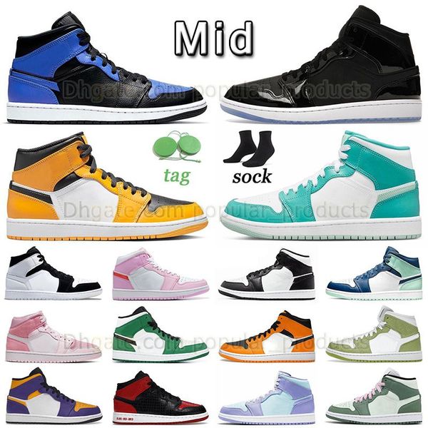 

authentic jumpman 1 mid basketball shoes 1s space jam hyper royal yellow toe marine green mens womens sneaker diamond valentine's day 2