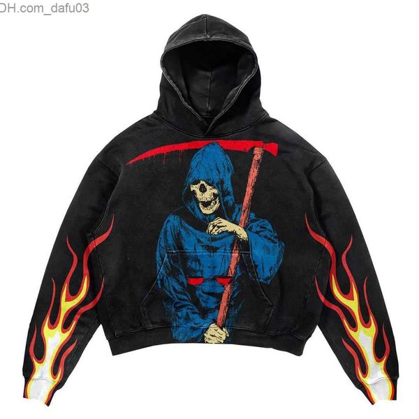 

men's hoodies sweatshirts new gothic oversized skull print men's and women's sweaters loose casual sweaters hip hop full matc, Black