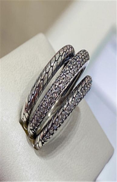 

fashion jewelry 2020 925 sterling silver pandora triple band pave cz chain pattern ring for women lovers/ wedding/commemorative ring5452946, Golden;silver