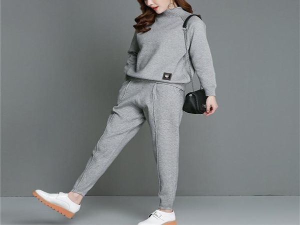 

women039s tracksuits women spring autumn sweater suits half high collar pullover pencil pant 2pcsset cashmere nylon blend knit5268769, Gray