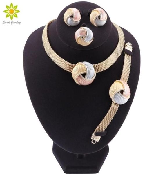 

african dubai gold bridal for women bracelet earrings wedding party crystal necklace ring jewelry sets y200602244o3164499, Slivery;golden