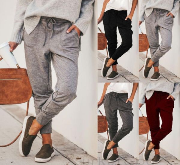 

new women jogger pants casual loose drawstring sweatpants sports soft trousers4556407, Black;white