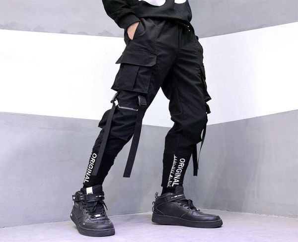 

godlikeu streetwear ribbons pockets harem pants men spring summer casual sweatpants hip hop slim fit black pencil joggers1288743
