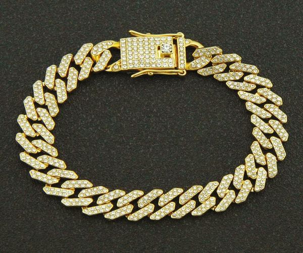 

12mm 789inch hip hop gold silver rosegold iced out miami cuban link chain bracelets4071462, Black