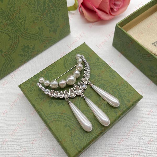 

jewelry designer ancient silver material inset zircon pearl water drop fringe lady pins, brooches, luxury and high class, banquet, wedding,, Gray