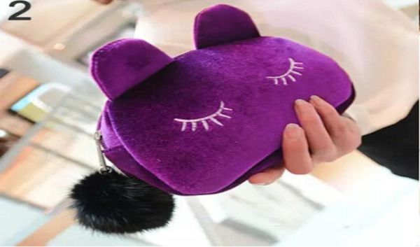 

cute portable cartoon cat coin storage case travel makeup flannel pouch cosmetic bag korean and japan style 1917990