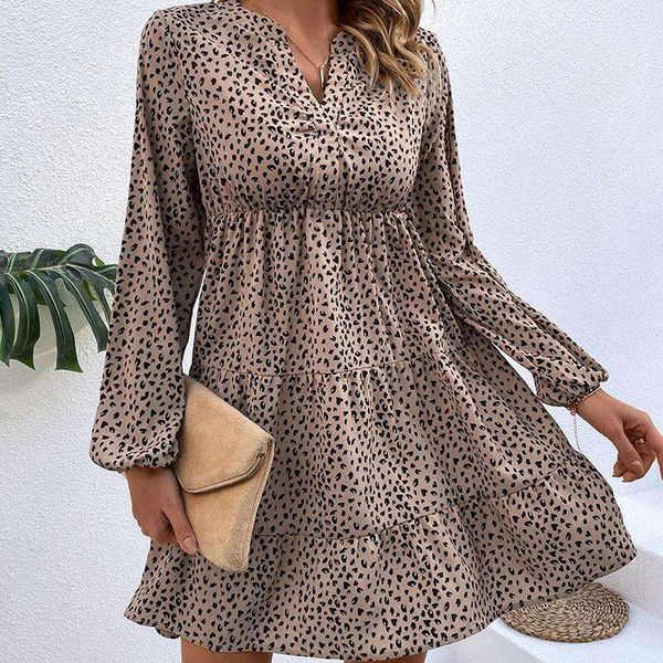 

spring womens wear style folded leopard long sleeve dress, Black;gray