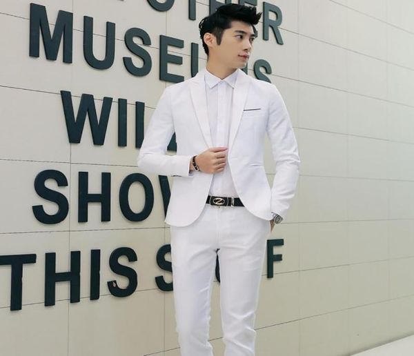 

fashion men two piece suit solid color formal wear business jacket pants set blazer5122113, Gray