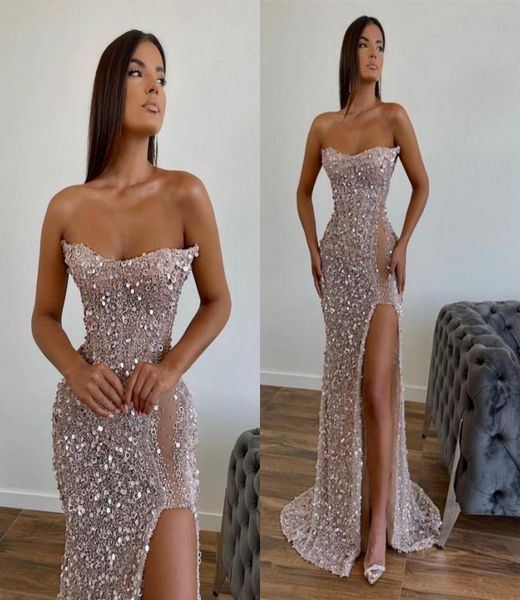 

stunning sequined evening prom dresses 2023 new backless strapless high split evening gowns women formal occasion celebrity w1182719, Black