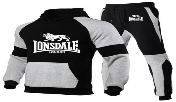

men039s tracksuits lonsdale men 2021 spring tracksuit male hoodies pants two piece fitness pullover sweatshirt set casual sport7389608, Gray