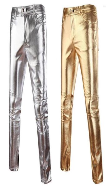 

men039s pants black casual trouser men trousers mens skinny shiny gold silver pu leather motorcycle nightclub stage for singers6910566
