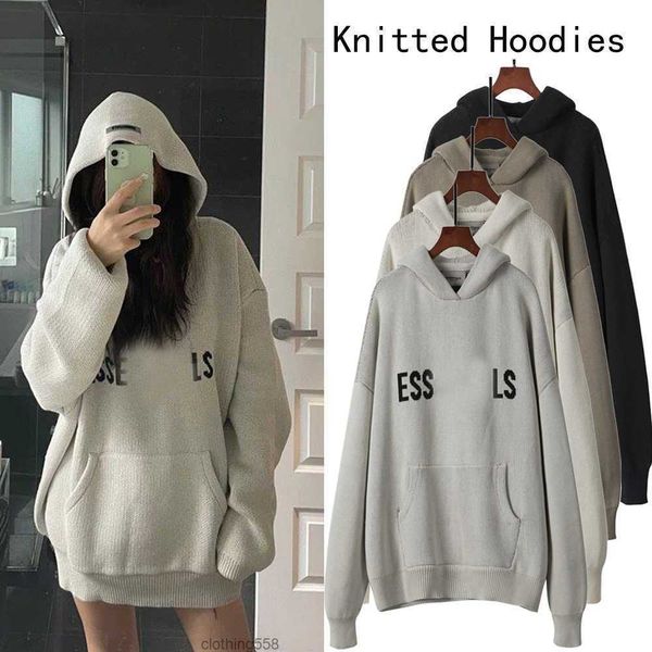 

2023 mens women designer essentialhoodie sweater knits keep warm in autumn winter hooded sweatshirt loose letter essentail hoodies casual pu, Black