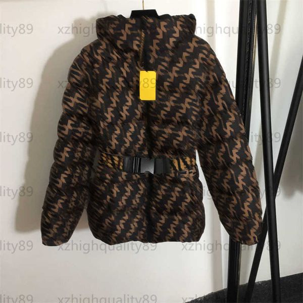 

down jacket designer puffer coat women warm fashion letter webbing waist cinching long sleeve hooded zipper two-sided coats designers winter, Black