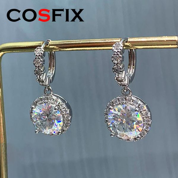 

stud cosfix 2023 fashion hoop 6 5mm 1 0ct 2 0ct 3 0ct real earrings for women dangle huggie drop silver jewelry 230804, Golden;silver
