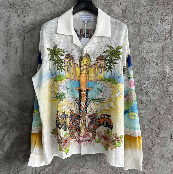

real pics 2023ss summer men patterned silk long sleeved shirt, White;black