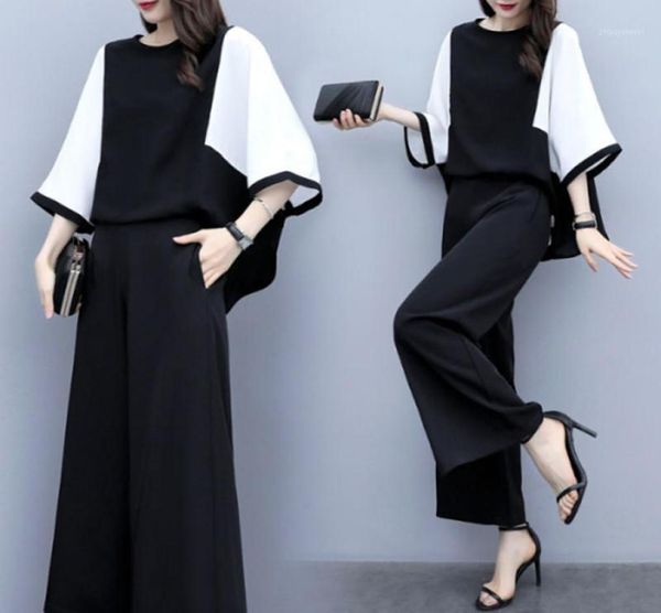 

spring summer chiffon women suits 2 two piece sets blouse wide leg pants suit elegant office ladies outfits pantsuit clothes6537285, Gray