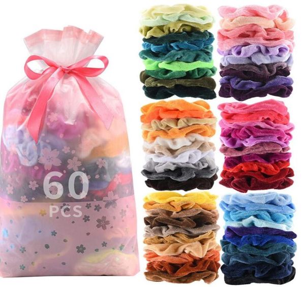 

hair scrunchies velvet women hairbands elastic hairties ropes solid ponytail holder girls headband 60pcs 1 lot6830642, Slivery;white