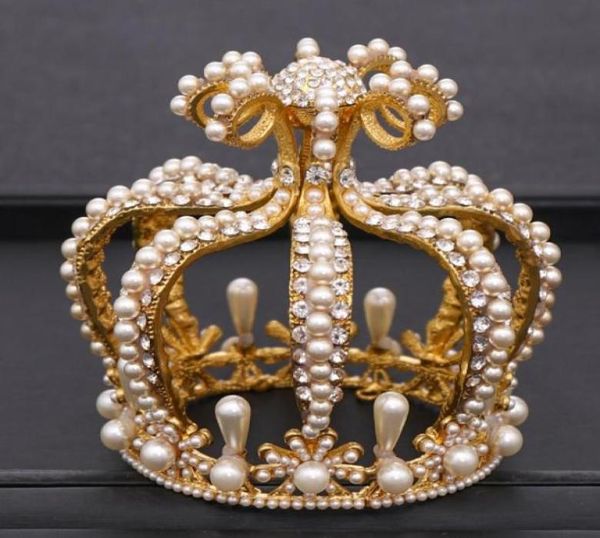 

bride crown tiara simulated pearl baroque crystal silver color round queen crown birthday party wedding hair accessories jewelry961828284, Slivery;golden