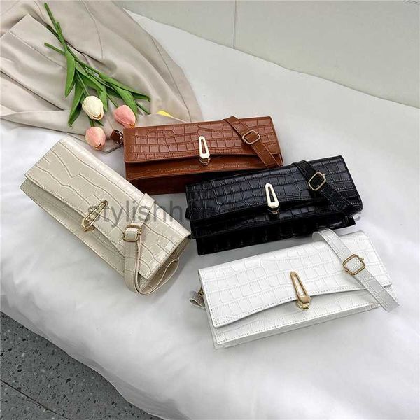 

shoulder crocodile pattern korean version minimalist small square women's 2023 autumn fashionable foreign style lock buckle casual port