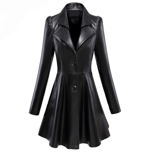 

women039s leather faux leather women s jackets nerazzurri fit and flare faux leather coat notched lapel long sleeve puff skirte2313823, Black