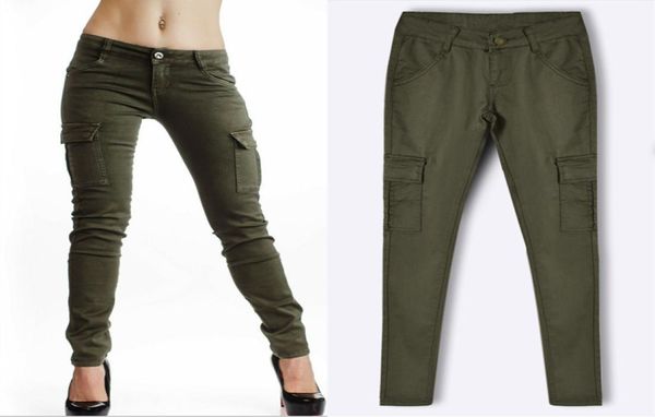 

military women039s cargo pants multipocket low waist slim stretch army green pencil pants casual sportswear joggers trousers7612613, Black;white