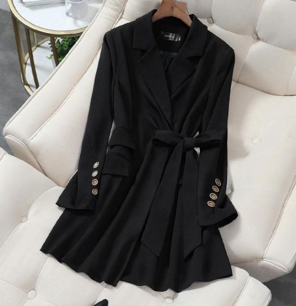 

women039s suits blazers vintage black women blazer dress 2021 autumn spring slim long chic laceup belt office jacket feminin5566099, White;black