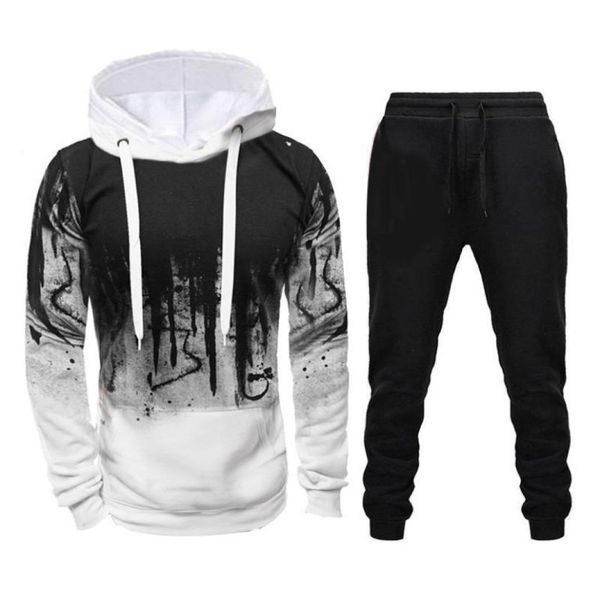 

men brand tracksuit casual hoodies and sweatpants set for male sportswear two piece sets sweatshirt pants outfit mens clothing x1421087, Gray