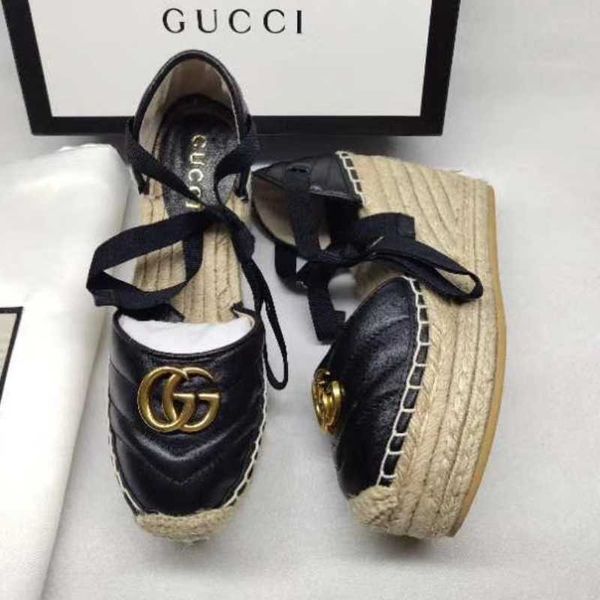 

designer twine braided sandals women guccis espadrille strap round wedge heel heels fashion genuine leather fisherman wedding dress party sh, Black