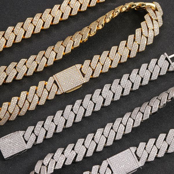 

designer necklace 20mm wide 3 rows of jewelry iced moissanite diamond hip hop choker necklace moissanite mens chain cuban gold necklace brac, Silver