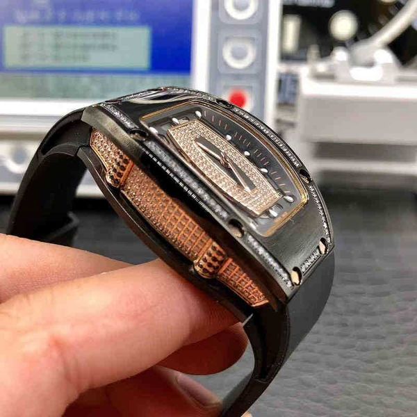 

luxury wristwatch richa milles business leisure rm07-01 automatic machine full drill black lip white tape r watch women's watch watches