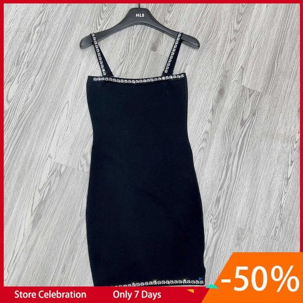 

designer aw summer new diamond knitted sling wang dress with bra dress women's shoulder strap removable, Black;gray