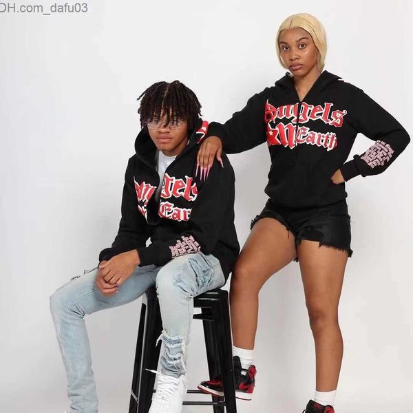 

men's hoodies sweatshirts european and american hip-hop star letter printing hoodie women's y2k sweatshirt long sleeve high street, Black