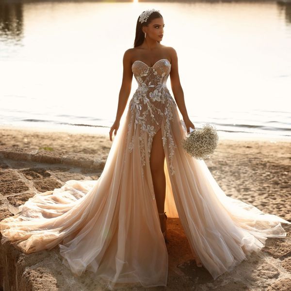 

beaded split prom dresses lace appliqued sweetheart champagne formal evening gowns woman bridal dress robe de soiree, Black