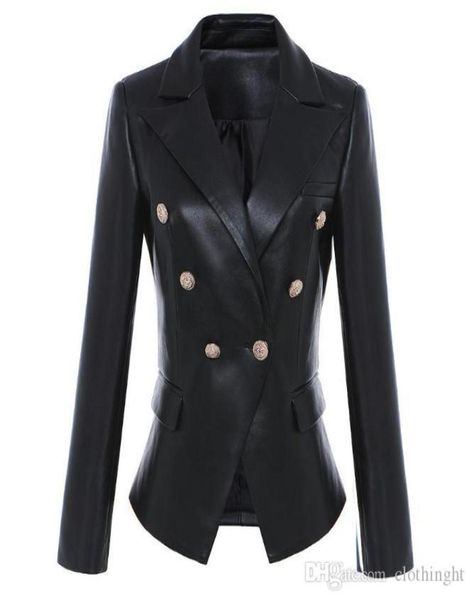 

cloth new lion head metal button doublebreasted leather suit blazer coat for spring and autumn women black short jac4268107, White;black