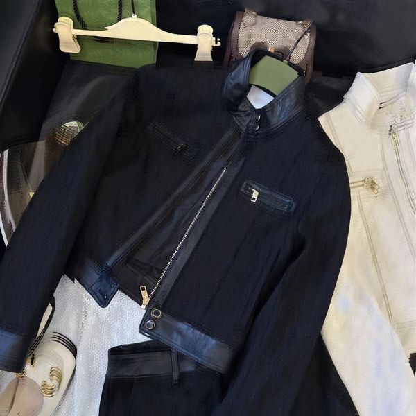 

luxury womens designer jacket two piece set pant short skirt clothes outerwears crew neck brand clothing long sleeves leisure style sportswe, White