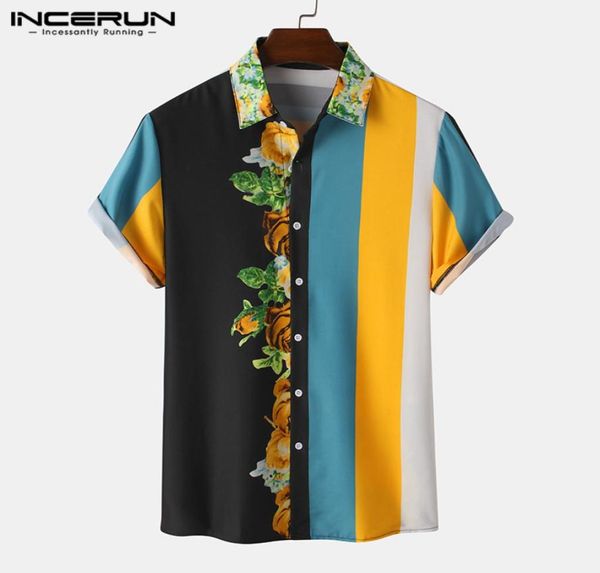 

incerun fashion men hawaiian shirt lapel short sleeve print patchwork casual blouse 2020 beach streetwear camisa masculina s3xl7093437646, White;black