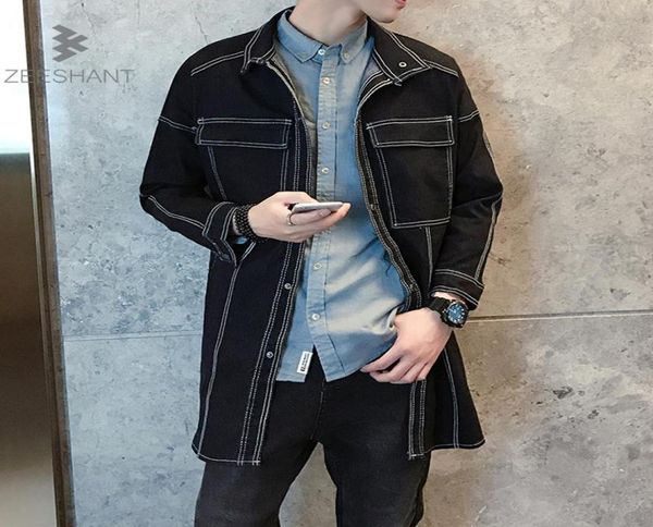 

zeeshant new long denim jeans trench coat men winter trench coat autumn winter jacket men039s casual overcoat m5xl jacket8323396, Tan;black