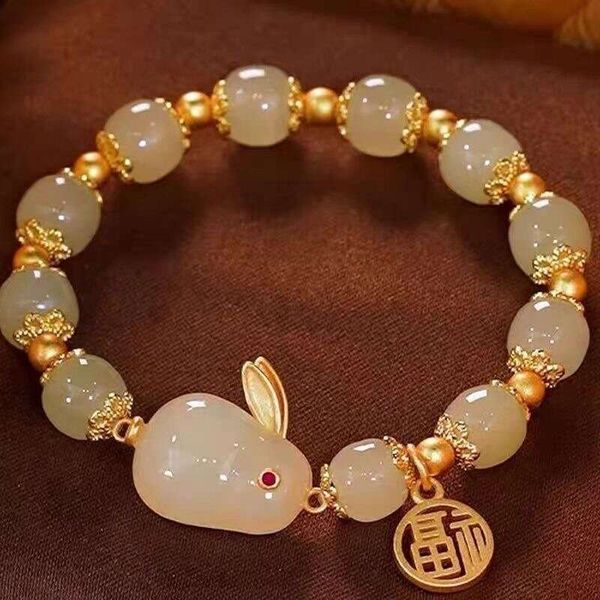 

designer's new chinese jade rabbit bracelet for women's ins trendy small market design high sense student handstring for friendly, Black