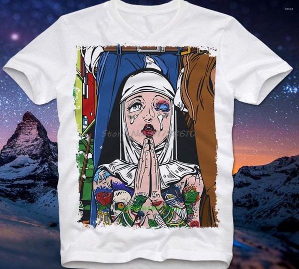 

men039s t shirts shirt girl tattoo nun nonne religieuse bad bitch art warhol lichtenstein culture pinup pin up tees7297667, White;black