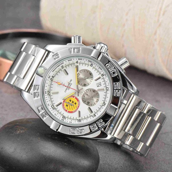 

watches quartz watch centennial men's six needle full function quartz watch steel belt timing watch, Silver