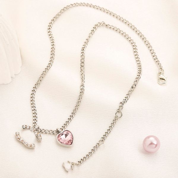 

luxury brand designer pendants necklaces fashion women 18k gold plated pearl heart stainless steel letter pendant chokers necklace chain jew, Silver